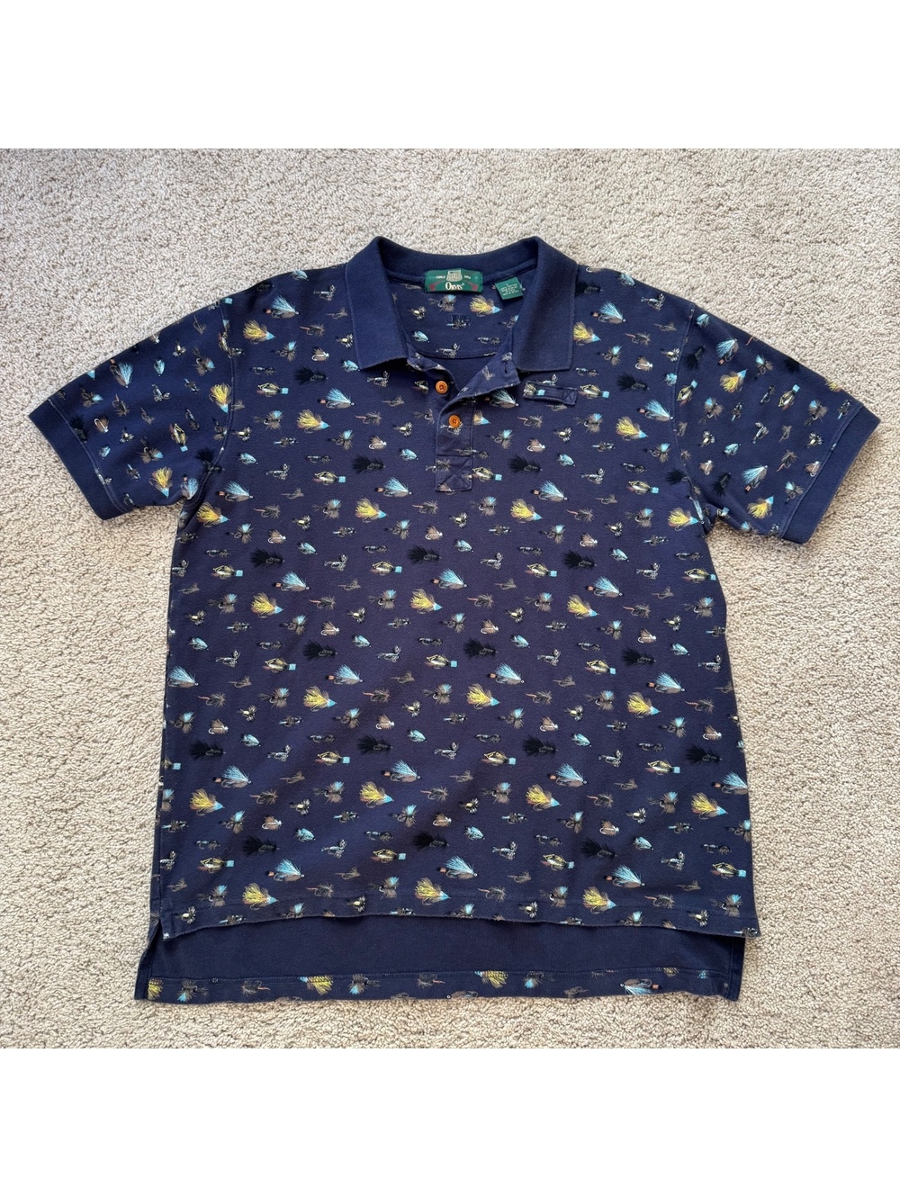 Vintage Orvis Fly Polo L 90s Fishing Sport Button Up Short Sleeve Blue
